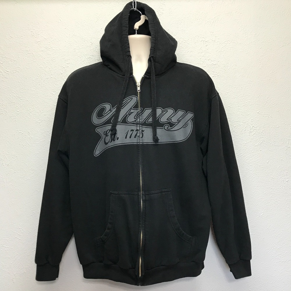 Womens L Black Hoodie Army Graphic Full Zip Tultex Cotton Blend